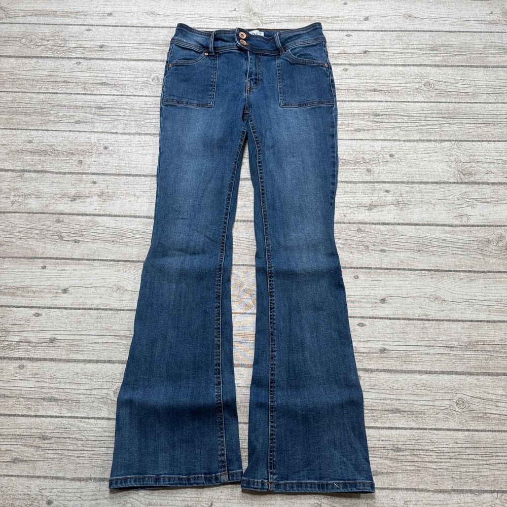 Ardene Jeans Women's 7 Blue Denim Dark Wash Flare Slim Fit Mid Rise Bell Bottoms